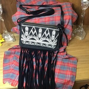 T Shirt & Jeans small black denim crossbody with fringe